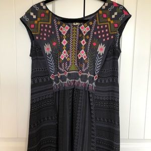 OS brand summer tunic or dress. Decorative top and dark navy. Size XS